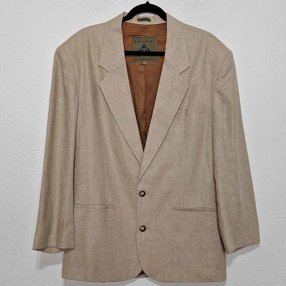 Structure NWOT Brown Tan Preppy Careerwear Two Button Linen Blazer Jacket Size S